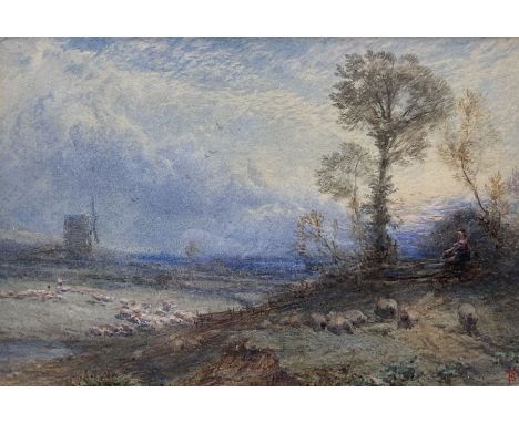 Myles Birket Foster RWS (British 1825-1899): The Flock at Sunset, watercolour signed with monogram 11cm x 16cm Provenance: pr