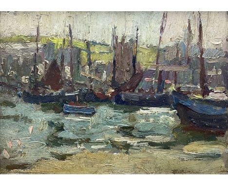 John Anthony Park (Cornish 1880-1962): Boats in St Ives Harbour, oil on board signed and dated '10, 15cm x 20cmCondition Repo