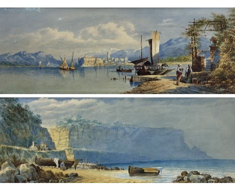 Attrib. Heinrich Hartung (German 1851-1919): Mediterranean Landscapes, pair watercolours signed with monogram HH 18cm x 47.5c