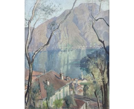 Mary Dawson Elwell (British 1874-1952): 'From Acquafredda' Italy, oil on panel signed and indistinctly dated 1923?, original 