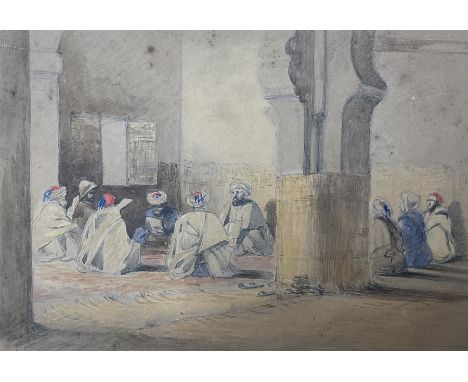 Eugene Delacroix (French 1798-1863): 'In an Algerian Mosque', watercolour signed with the artist's studio stamp 'E.D' lower l