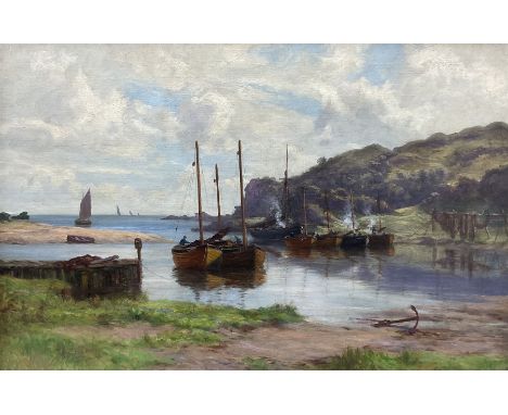 William Dalglish (Scottish 1860-1909): Campbeltown Boats at Rest, oil on canvas signed 39cm x 60cm Provenance: private collec