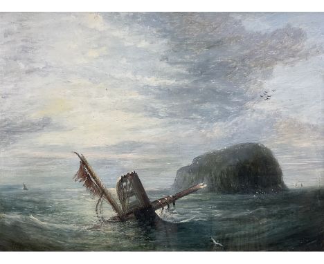 John Harvey Oswald (Scottish 1843-1895): 'A Sketch off the Bass', oil on panel, signed titled and dated 1865 verso 22cm x 30c