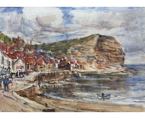 Rowland Henry Hill (Staithes Group 1873-1952): Cowbar Nab from Seaton Garth - Staithes, watercolour signed 24.5cm x 34cm Prov