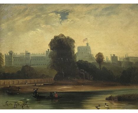 Sam Bough RSA RSW (Scottish 1822-1878): 'Windsor Castle', oil on board signed, titled on plaque 18cm x 23cm in superb carved 