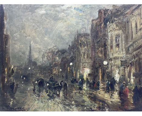 William Manners (British 1860-1930): Busy Street in the Evening, possibly Shrewsbury, oil on board signed 23cm x 31cmConditio