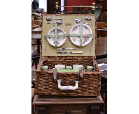 A 1960's Brexton wicker picnic hamper, fitted (flasks missing)