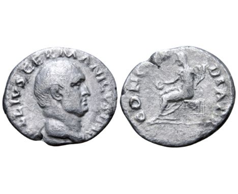 Vitellius AR Denarius. Rome, AD 69. A VITELLIVS GERMAN IMP TR P, bare head right / CONCORDIA P R, Concordia seated left, hold