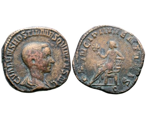 Hostilian, as Caesar, Æ Sestertius. Rome, AD 251. C VALENS HOSTIL MES QVINTVS N C, bareheaded and draped bust right / PRINCIP