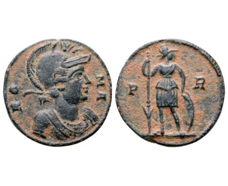 City Commemorative Series Æ Nummus. Struck under Constantius II and Constans. Rome, AD 348. ROMA, helmeted and draped bust of