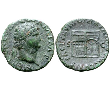 Nero Æ As. Rome, AD 62-68. NERO CAES AVG GERM IMP, laureate head right / PACE P R VBIQ PARTA IANVM CLVSIT, temple of Janus wi