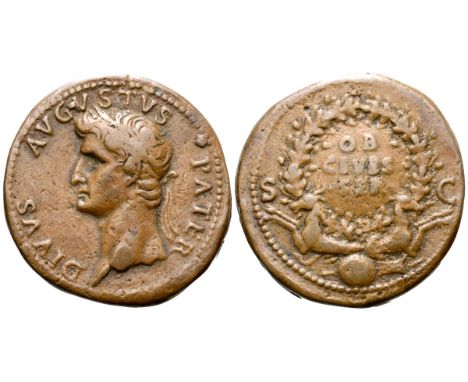 Divus Augustus Cast Æ Paduan "Sestertius" engraved by Giovanni Cavino. Circa 1500-1570. DIVVS AVGVSTVS PATER, laureate head l