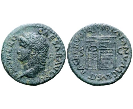 Nero Æ As. Rome, AD 62-68. NERO CAESAR AVG GERM IMP, laureate head left / PACE P R VBIQ PARTA IANVM CLVSIT, temple of Janus w