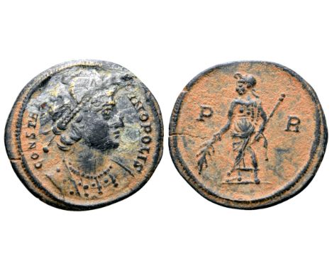 City Commemorative Series Æ Nummus. Struck under Constantius II and Constans. Rome, AD 348. CONSTA[NT]INOPOLIS, diademed and 