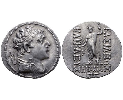 Greco-Baktrian Kingdom, Heliokles Dikaios AR Tetradrachm. Circa 145-130 BC. Diademed and draped bust right / Zeus standing fa