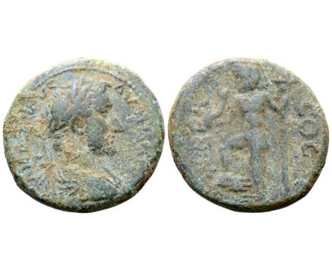 Antoninus Pius Æ25 of Berytus, Phoenicia. AD 138-161. Laureate, draped and cuirassed bust left, seen from behind / COL BER, P