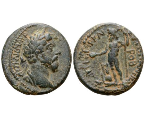 Marcus Aurelius Æ25 of Caesarea Paneas, Judaea. Dated year 172 = 169 CE. AVT KAI M AVP ANT?NEINOC CEB, laureate head right / 