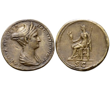 Sabina (wife of Hadrian) Æ Sestertius. Rome, AD 128-137. SABINA AVGVSTA HADRIANI AVG PP, draped bust right, wearing stephane 