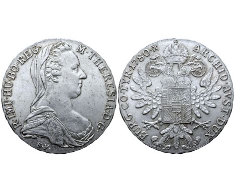 Austria. Maria Theresia (AD 1740-1780) AR Taler. Günzburg, 1780. R•IMP•HU•BO•REG•M•THERESIA•D•G•, veiled and draped bust righ