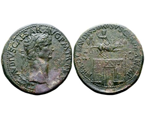 Claudius I Æ Sestertius. Rome, AD 41-45. TI CLAVDIVS CAESAR AVG P M TR P IMP, laureate head of Claudius to right / NERO CLAVD