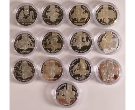 13 x Sterling Silver encapsulated crown size £5 coins, VICTORIA CROSS WINNERS, each 28.28g, with certificates. 368g appx.