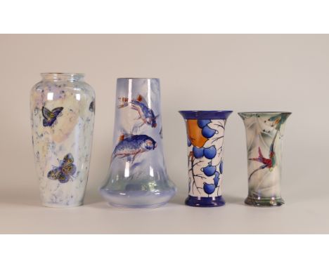 Four Burleigh Ware vases to include one Charlotte Rhead Oranges and Berries vase together with three Lustre decorated example