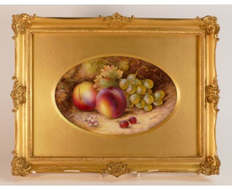 Richard Seabright for Royal Worcester, hand painted fruit still life plaque. Framed behind glass and signed lower right. Size