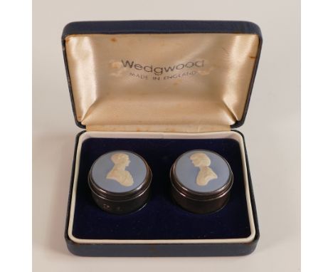 Wedgwood, two Silver pillboxes with Jasperware cameos. The Royal Wedding Collection 1981 (2 items in one box)