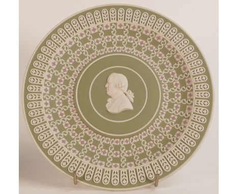 A Wedgwood prestige diced tri colour dipped Jasper plate. Colours are white, lilac and sage green, elaborately decorated by m