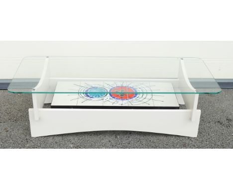 Juiliette Belarti, Mid-century Abstract tile glass top coffee table. Height: 33.5cm Length: 120cm Depth: 51cm