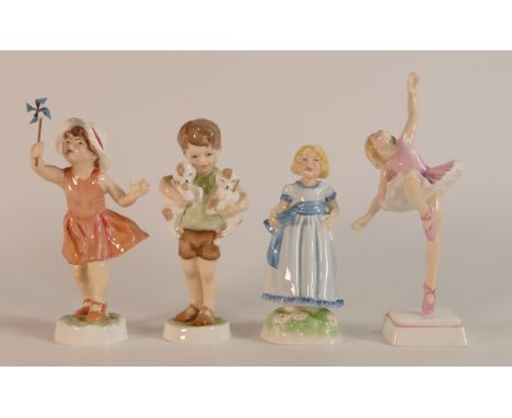 Royal Worcester, four child figures Ballerina, Birthday Girl, Lets Run and Three's Company (4) Tallest: 15.5cm