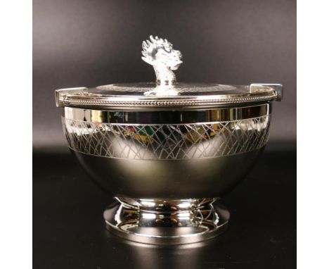 De Lamerie Fine large silver plated single caviar base &amp; spider with Dragons head handle in presentation bag, specially m