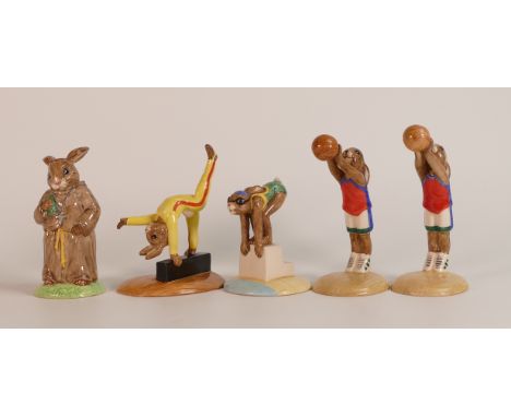 Prototype Royal Doulton Bunnykins, including three Olympics series models and Friar Tuck marked 'Property of Royal Doulton Ta