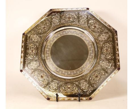 De Lamerie Fine silver plated gilt layplate/tray, Samarkand Red Stone pattern, high end quality item, new and Made in England