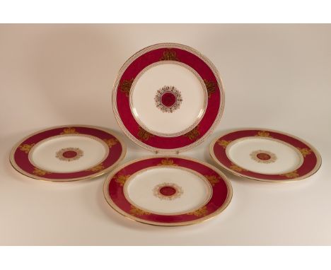 Wedgwood, four Thomas Allen Columbia Powder Ruby dinner plates. Diameter: 27cm (4)