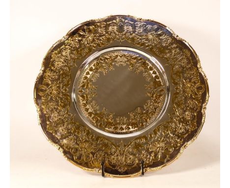 De Lamerie Fine silver plated gilt layplate/tray, Royal Bow pattern, high end quality item, new and Made in England, d.36cm