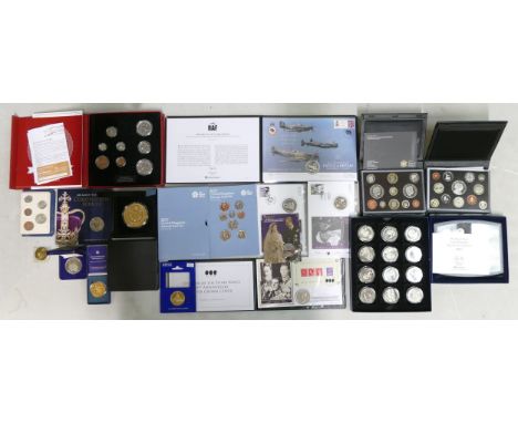 Large quantity of UK Crown size coins, Proof sets, coin covers and other coins.  Includes RAF Sterling silver £5 coin &amp; c