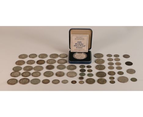 A good collection of coins, including pre 1919 silver coins, 325g, pre 1947 silver coins, 101g, George IV 1826 shilling, Roya