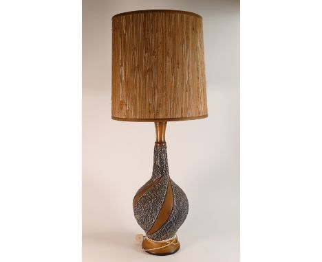 Mid-century, Studio Pottery and Teak lamp. Height incl. shade: 81.5cm