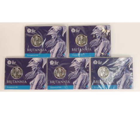 5 x sealed and carded 2015 fine Silver £50 coins weighing 31g.