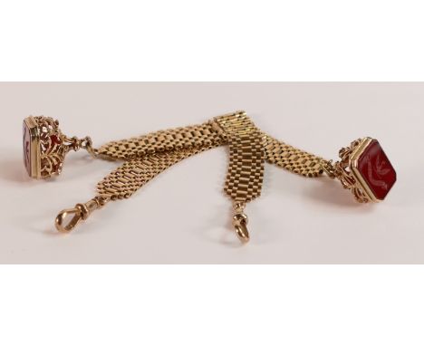 Pair of interesting fob seals, each with chain &amp; dog clip.  Hallmarked on clips and fobs, each fob with engraved cornelia