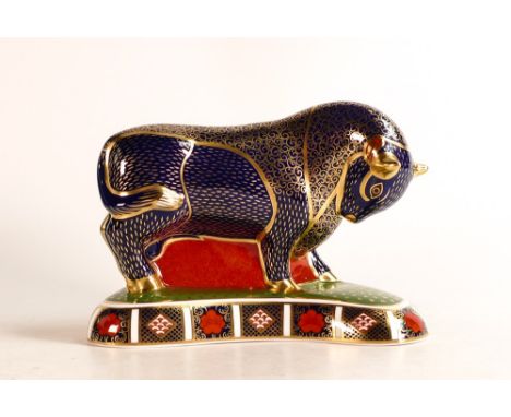 Royal Crown Derby paperweight, Bull, gold stopper, boxed.