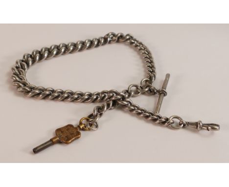 Heavy single Sterling Silver watch chain Albert, hallmarked on every link, weight 70g.