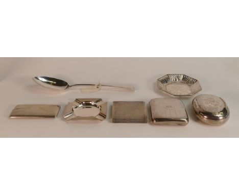 Good collection of solid Silver hallmarked collectors pieces including - Snuff box, cigarette case, dish, spoon, card case, p