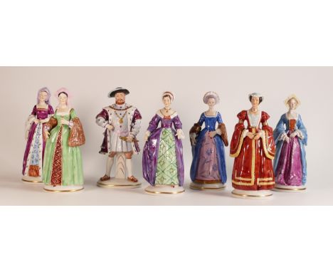 Sitzendorf set of Henry VIII and his six wives figurines. 20.5cm tallest