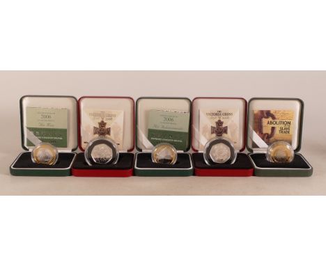 5 x Silver proof UK coins in cases with certificates.  Includes 2 x Brunel 2006 £2 coins, Abolition of Slave Trade 2007 &amp;