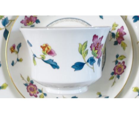 Wedgwood tea &amp; dinner ware in the Chinese Flowers design, to include 13 cups and saucers,(3 no gold rim), 9 dinner plates
