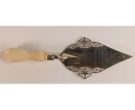 1905 Silver Foundation Trowel for the Borough of Bodmin. Length: 27cm