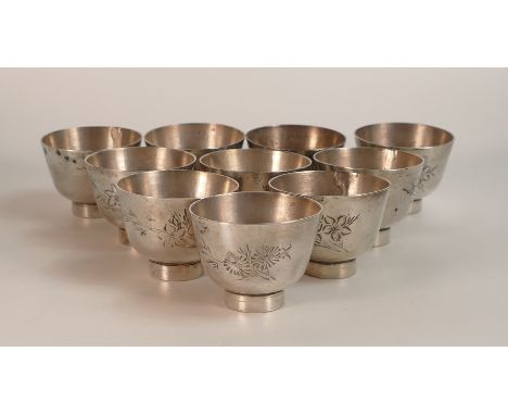 Chinese Silver set of 10 small drinking bowls, 46mm x 35mm high appx., gross weight 271.2g.