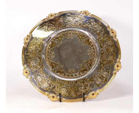 De Lamerie Fine silver plated gilt layplate/tray, Royal Bow pattern with gem stones, high end quality item, new and Made in E